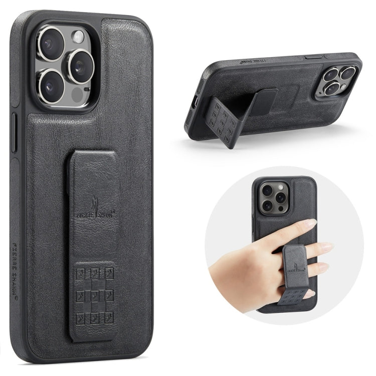Fierre Shann Oil Wax Cow Leather Holder Back Phone Case, For iPhone 16, For iPhone 15 Pro Max, For iPhone 15 Pro, For iPhone 15 Plus