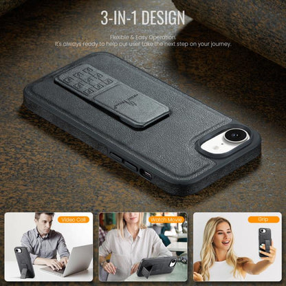 Fierre Shann Oil Wax Cow Leather Holder Back Phone Case, For iPhone 17e / 16e, For iPhone 16 Pro Max, For iPhone 16 Pro, For iPhone 16 Plus