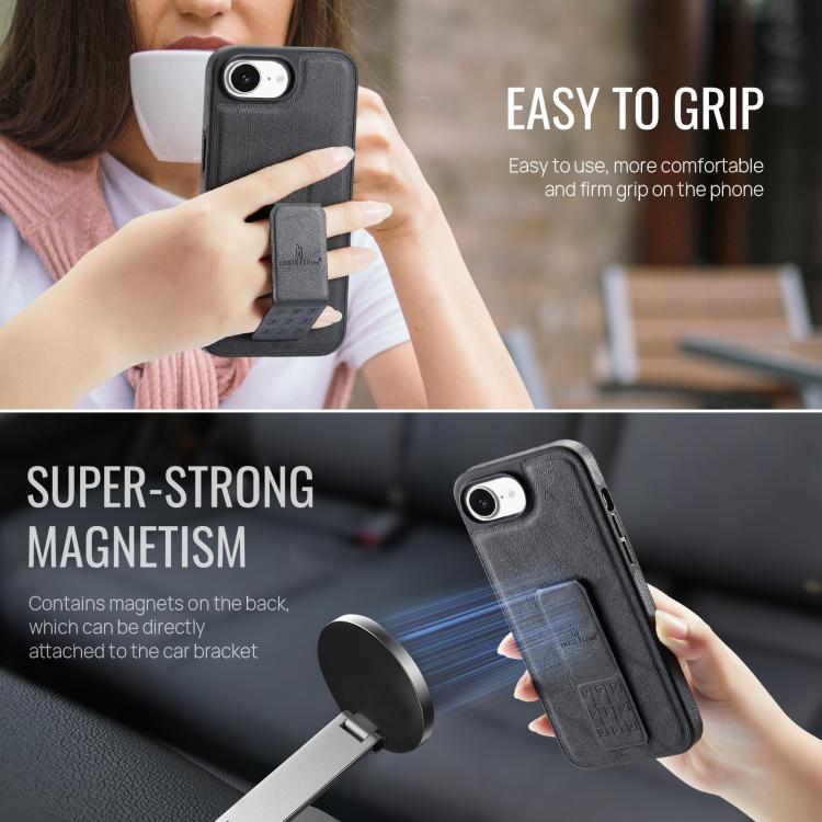 Fierre Shann Oil Wax Cow Leather Holder Back Phone Case, For iPhone 17e / 16e, For iPhone 16 Pro Max, For iPhone 16 Pro, For iPhone 16 Plus