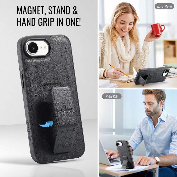 Fierre Shann Oil Wax Cow Leather Holder Back Phone Case, For iPhone 17e / 16e, For iPhone 16 Pro Max, For iPhone 16 Pro, For iPhone 16 Plus