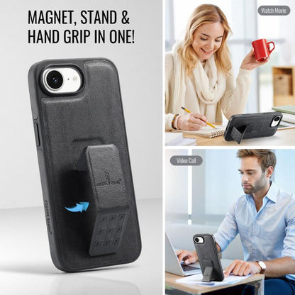 Fierre Shann Oil Wax Cow Leather Holder Back Phone Case, For iPhone 17e / 16e, For iPhone 16 Pro Max, For iPhone 16 Pro, For iPhone 16 Plus