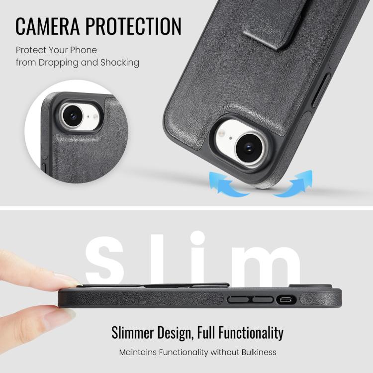 Fierre Shann Oil Wax Cow Leather Holder Back Phone Case, For iPhone 17e / 16e, For iPhone 16 Pro Max, For iPhone 16 Pro, For iPhone 16 Plus