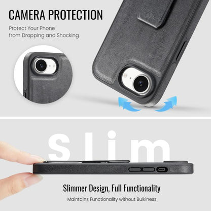 Fierre Shann Oil Wax Cow Leather Holder Back Phone Case, For iPhone 17e / 16e, For iPhone 16 Pro Max, For iPhone 16 Pro, For iPhone 16 Plus