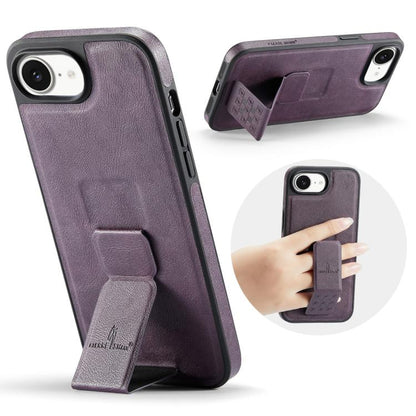 Fierre Shann Oil Wax Cow Leather Holder Back Phone Case, For iPhone 17e / 16e, For iPhone 16 Pro Max, For iPhone 16 Pro, For iPhone 16 Plus
