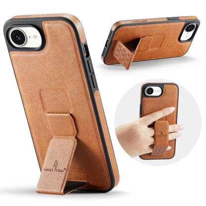 Fierre Shann Oil Wax Cow Leather Holder Back Phone Case, For iPhone 17e / 16e, For iPhone 16 Pro Max, For iPhone 16 Pro, For iPhone 16 Plus