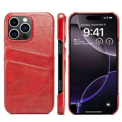 Fierre Shann Retro Oil Wax Texture Card Slots PU Leather Phone Case, For iPhone Air, For iPhone 16 Pro Max, For iPhone 16 Pro, For iPhone 16 Plus