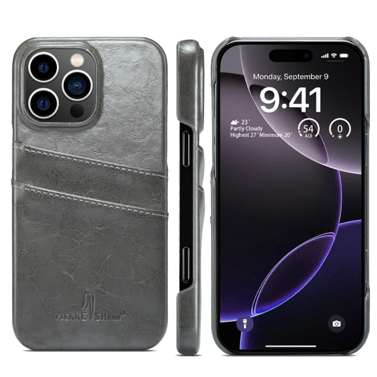 Fierre Shann Retro Oil Wax Texture Card Slots PU Leather Phone Case, For iPhone Air, For iPhone 16 Pro Max, For iPhone 16 Pro, For iPhone 16 Plus