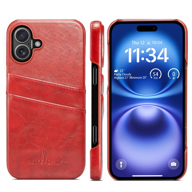Fierre Shann Retro Oil Wax Texture Card Slots PU Leather Phone Case, For iPhone Air, For iPhone 16 Pro Max, For iPhone 16 Pro, For iPhone 16 Plus