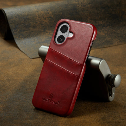 Fierre Shann Retro Oil Wax Texture Card Slots PU Leather Phone Case, For iPhone 16