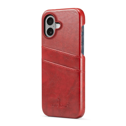 Fierre Shann Retro Oil Wax Texture Card Slots PU Leather Phone Case, For iPhone 16