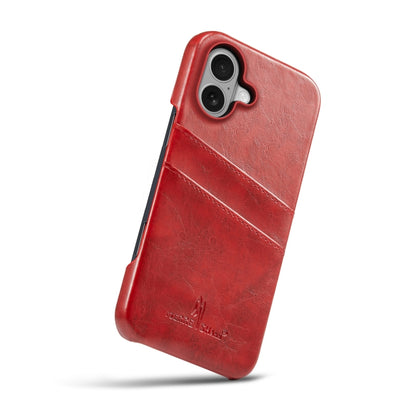 Fierre Shann Retro Oil Wax Texture Card Slots PU Leather Phone Case, For iPhone 16