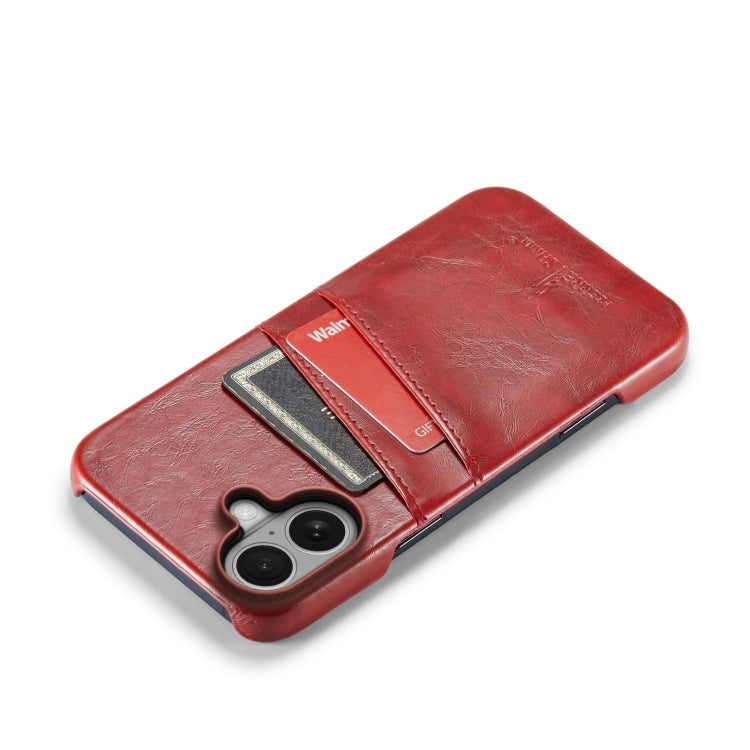 Fierre Shann Retro Oil Wax Texture Card Slots PU Leather Phone Case, For iPhone 16