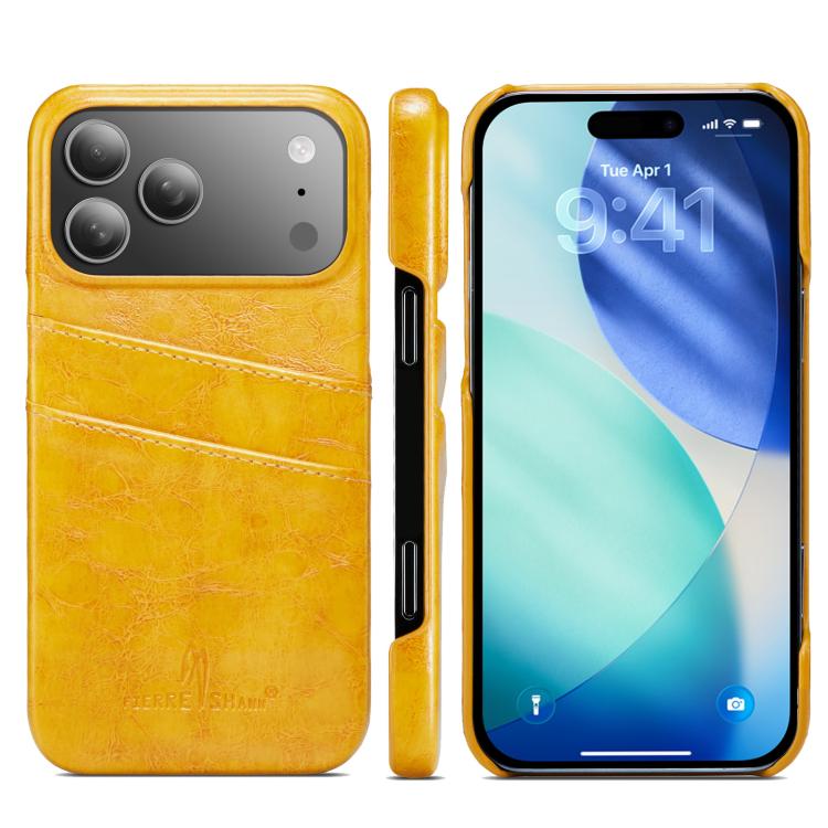 Fierre Shann Retro Oil Wax Texture Card Slots PU Leather Phone Case, For iPhone 17e / 16e, For iPhone 17 Pro Max, For iPhone 17 Pro, For iPhone 17
