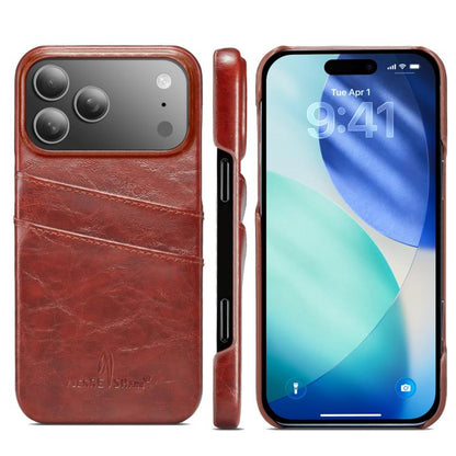 Fierre Shann Retro Oil Wax Texture Card Slots PU Leather Phone Case, For iPhone 17e / 16e, For iPhone 17 Pro Max, For iPhone 17 Pro, For iPhone 17