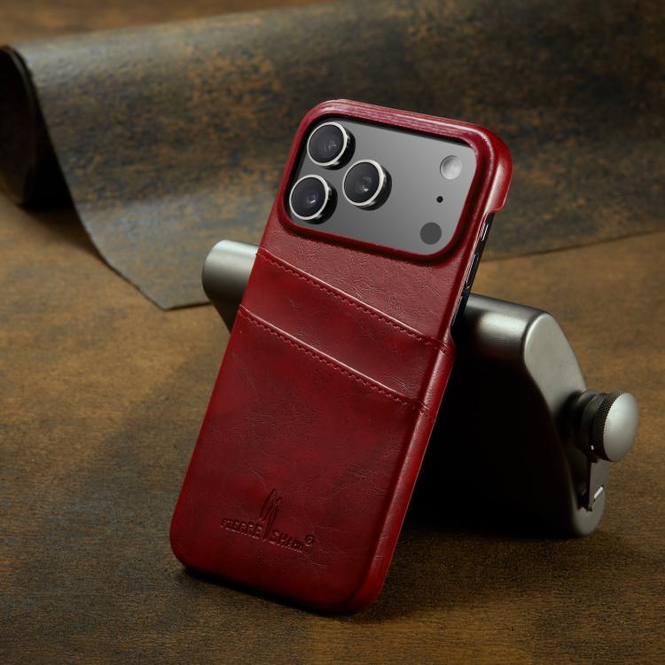 Fierre Shann Retro Oil Wax Texture Card Slots PU Leather Phone Case, For iPhone 18 Pro / 17 Pro, For iPhone 18 Pro Max / 17 Pro Max, For iPhone 17e / 16e, For iPhone 17