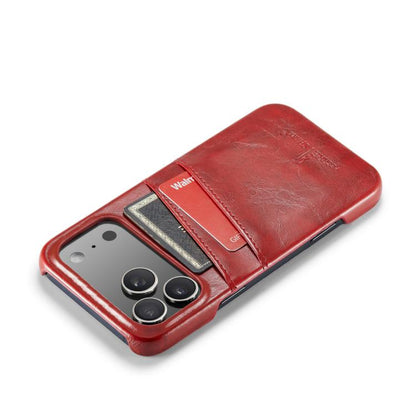 Fierre Shann Retro Oil Wax Texture Card Slots PU Leather Phone Case, For iPhone 18 Pro / 17 Pro, For iPhone 18 Pro Max / 17 Pro Max, For iPhone 17e / 16e, For iPhone 17