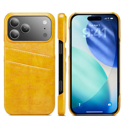 Fierre Shann Retro Oil Wax Texture Card Slots PU Leather Phone Case, For iPhone 17e / 16e, For iPhone 17 Pro Max, For iPhone 17 Pro, For iPhone 17