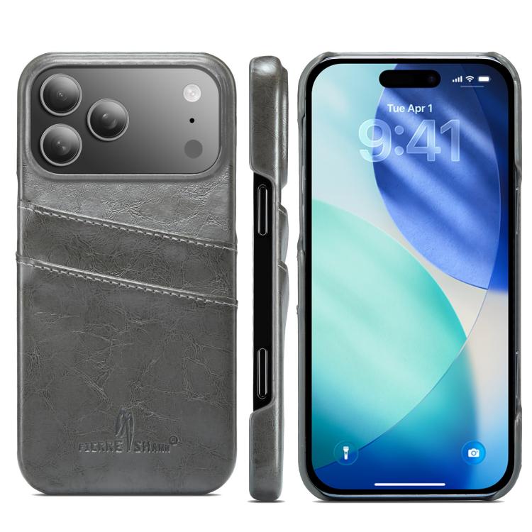 Fierre Shann Retro Oil Wax Texture Card Slots PU Leather Phone Case, For iPhone 17e / 16e, For iPhone 17 Pro Max, For iPhone 17 Pro, For iPhone 17