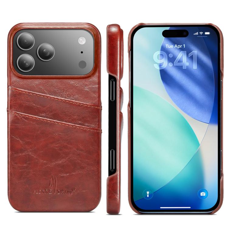 Fierre Shann Retro Oil Wax Texture Card Slots PU Leather Phone Case, For iPhone 17e / 16e, For iPhone 17 Pro Max, For iPhone 17 Pro, For iPhone 17
