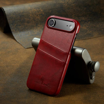 Fierre Shann Retro Oil Wax Texture Card Slots PU Leather Phone Case, For iPhone Air, For iPhone 16 Pro Max, For iPhone 16 Pro, For iPhone 16 Plus