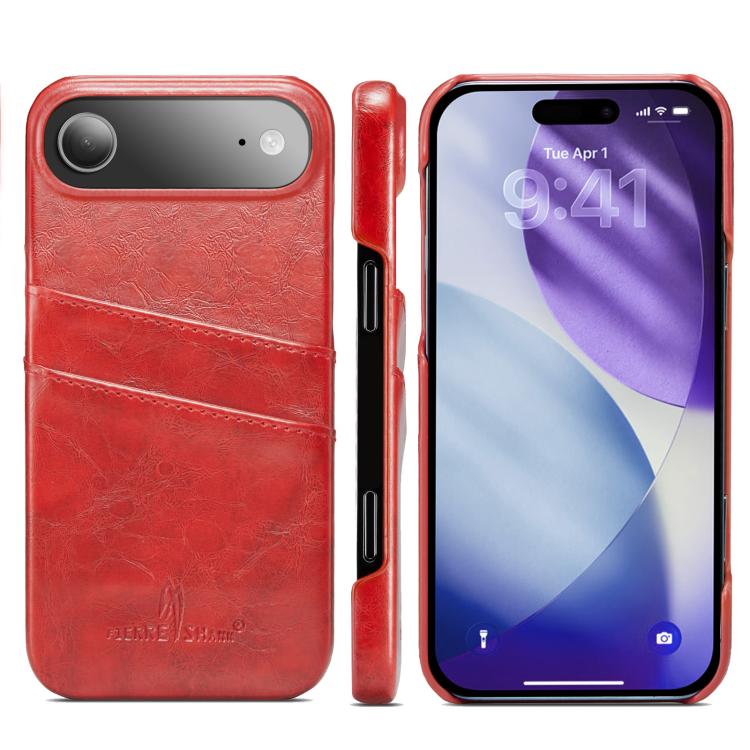 Fierre Shann Retro Oil Wax Texture Card Slots PU Leather Phone Case, For iPhone Air, For iPhone 16 Pro Max, For iPhone 16 Pro, For iPhone 16 Plus