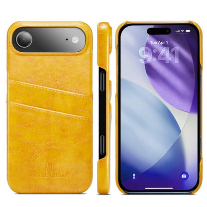 Fierre Shann Retro Oil Wax Texture Card Slots PU Leather Phone Case, For iPhone Air, For iPhone 16 Pro Max, For iPhone 16 Pro, For iPhone 16 Plus