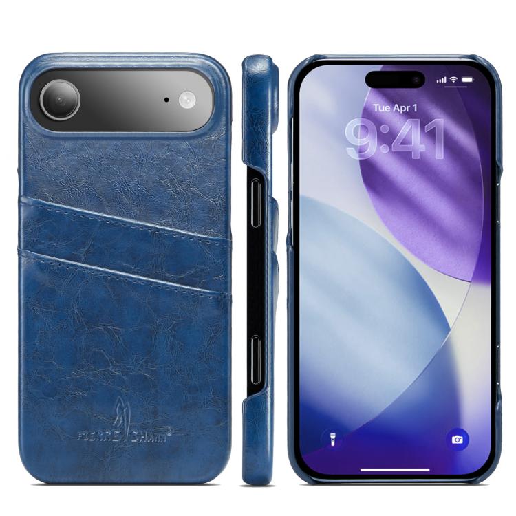 Fierre Shann Retro Oil Wax Texture Card Slots PU Leather Phone Case, For iPhone Air, For iPhone 16 Pro Max, For iPhone 16 Pro, For iPhone 16 Plus