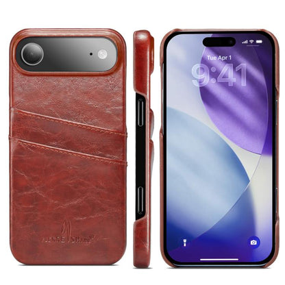 Fierre Shann Retro Oil Wax Texture Card Slots PU Leather Phone Case, For iPhone Air, For iPhone 16 Pro Max, For iPhone 16 Pro, For iPhone 16 Plus