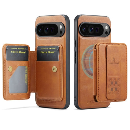 Fierre Shann Cowhide Horizontal Flip Magnetic Card Holder Phone Case, For Google Pixel 9 Pro XL, For Google Pixel 9 / 9 Pro