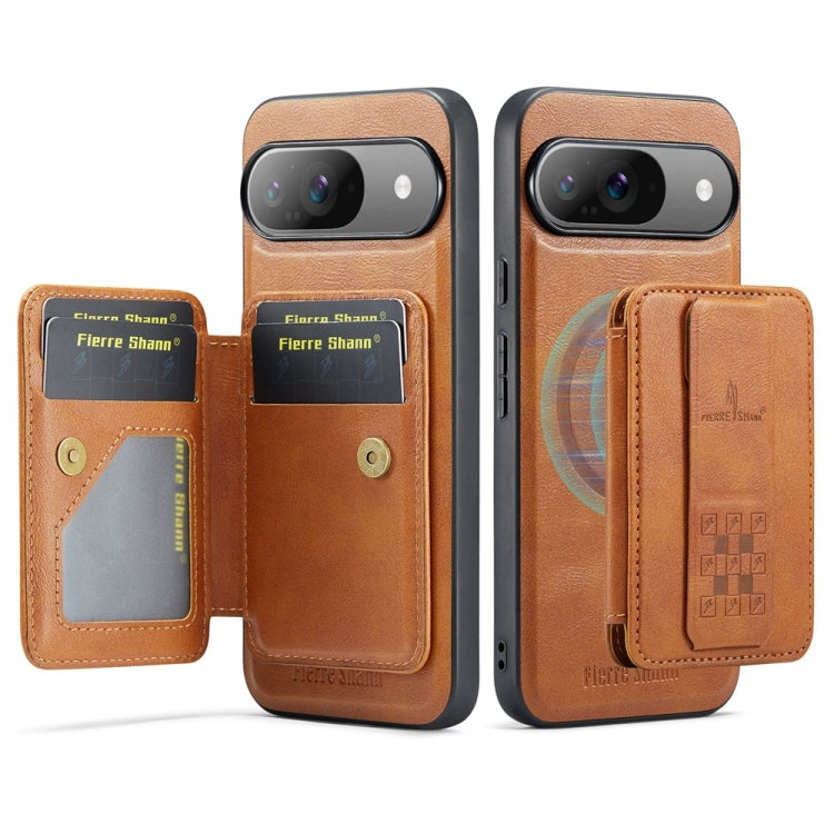 Fierre Shann Cowhide Horizontal Flip Magnetic Card Holder Phone Case, For Google Pixel 9 Pro XL, For Google Pixel 9 / 9 Pro