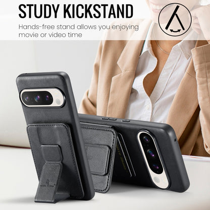 Fierre Shann Oil Wax Cow Leather Card Holder Back Phone Case, For Google Pixel 9 Pro XL, For Google Pixel 9 / 9 Pro