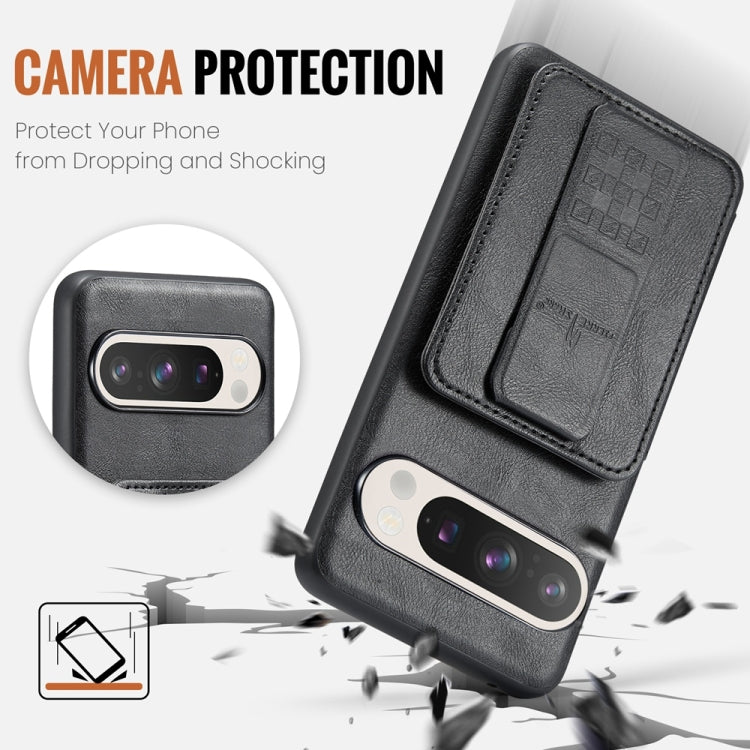 Fierre Shann Oil Wax Cow Leather Card Holder Back Phone Case, For Google Pixel 9 Pro XL, For Google Pixel 9 / 9 Pro