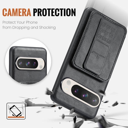 Fierre Shann Oil Wax Cow Leather Card Holder Back Phone Case, For Google Pixel 9 Pro XL, For Google Pixel 9 / 9 Pro