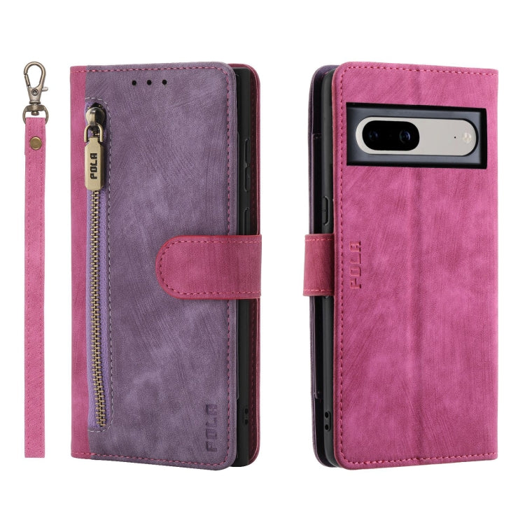 POLA Dual-color Zipper Wallet RFID Leather Phone Case