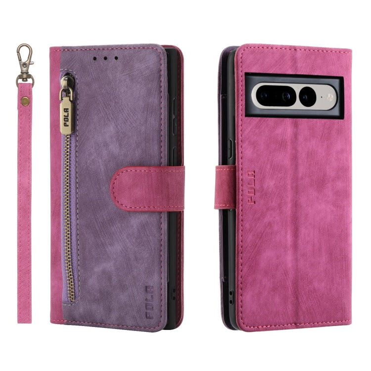 POLA Dual-color Zipper Wallet RFID Leather Phone Case