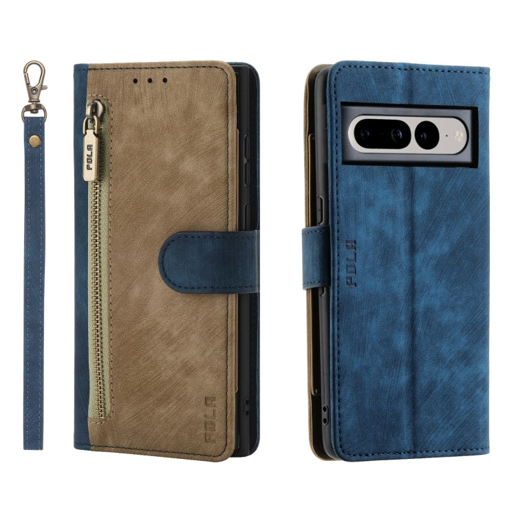 POLA Dual-color Zipper Wallet RFID Leather Phone Case