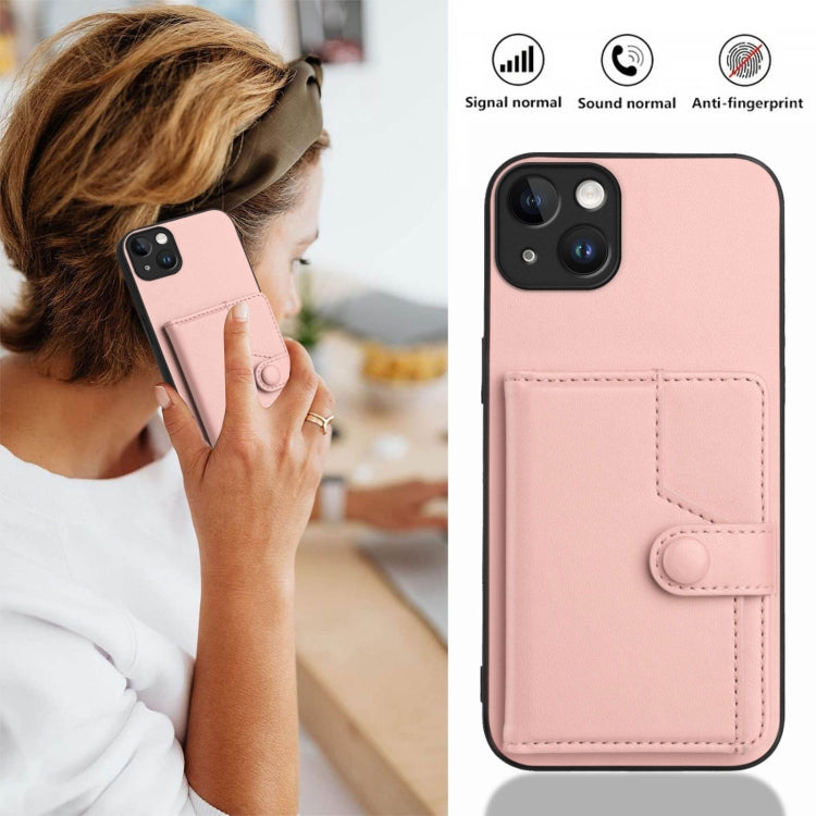 Button Card Bag RFID Anti-theft Phone Case, For iPhone 14 Plus, For iPhone 14, For iPhone 14 Pro, For iPhone 14 Pro Max