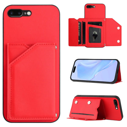 Skin Feel Four Card Slots Phone Case with Wrist Strap, For iPhone X / XS, For iPhone XR, For iPhone XS Max, For iPhone 7 Plus / 8 Plus