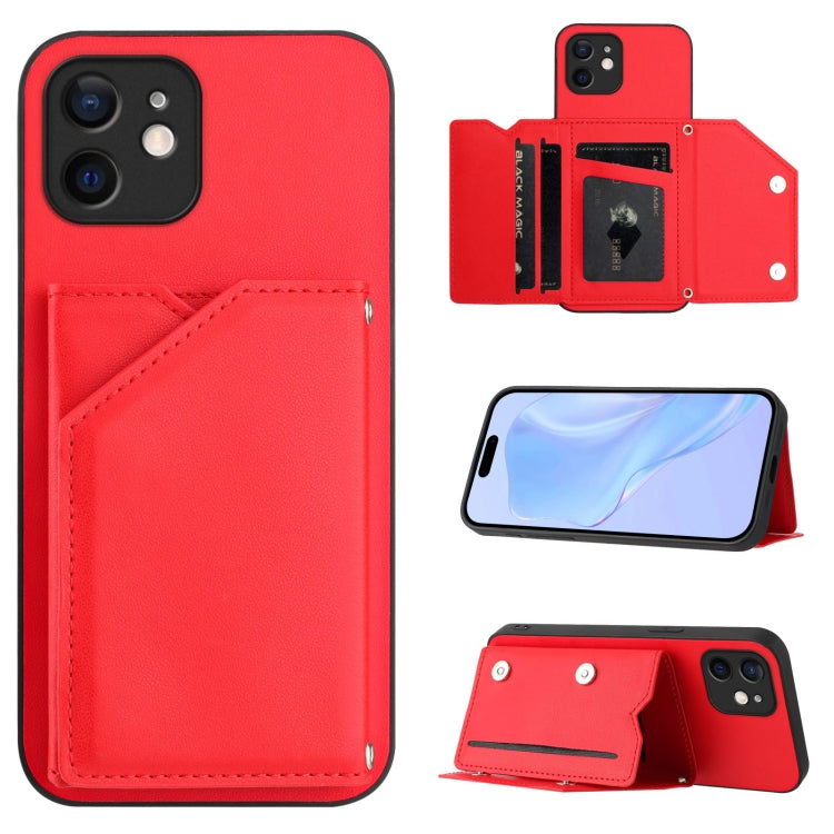 Skin Feel Four Card Slots Phone Case with Wrist Strap, For iPhone 13 mini, For iPhone 12, For iPhone 12 Pro Max, For iPhone 12 Pro