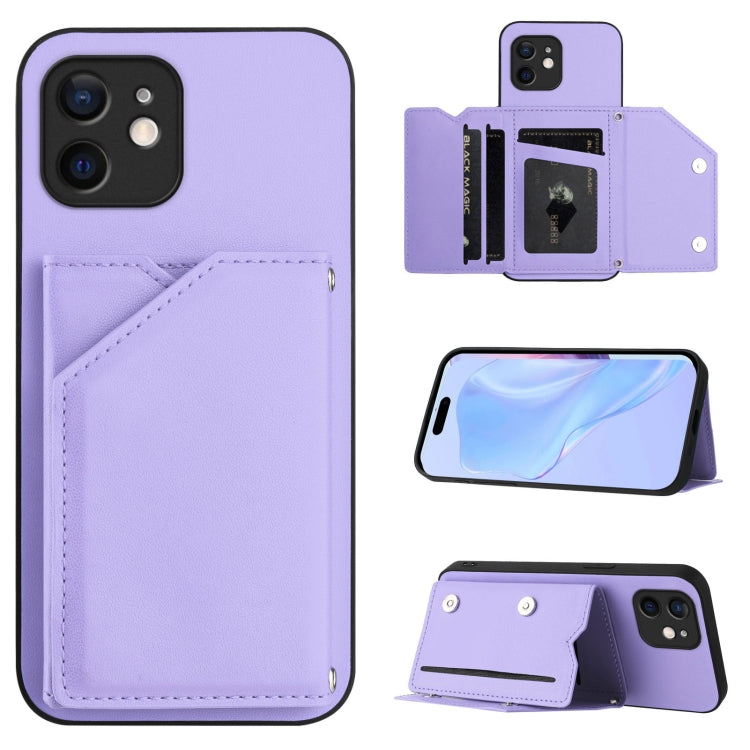 Skin Feel Four Card Slots Phone Case with Wrist Strap, For iPhone 12 mini, For iPhone 11 Pro Max, For iPhone 11, For iPhone 11 Pro