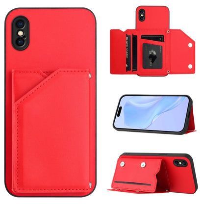 Skin Feel Four Card Slots Phone Case with Wrist Strap, For iPhone X / XS, For iPhone XR, For iPhone XS Max, For iPhone 7 Plus / 8 Plus