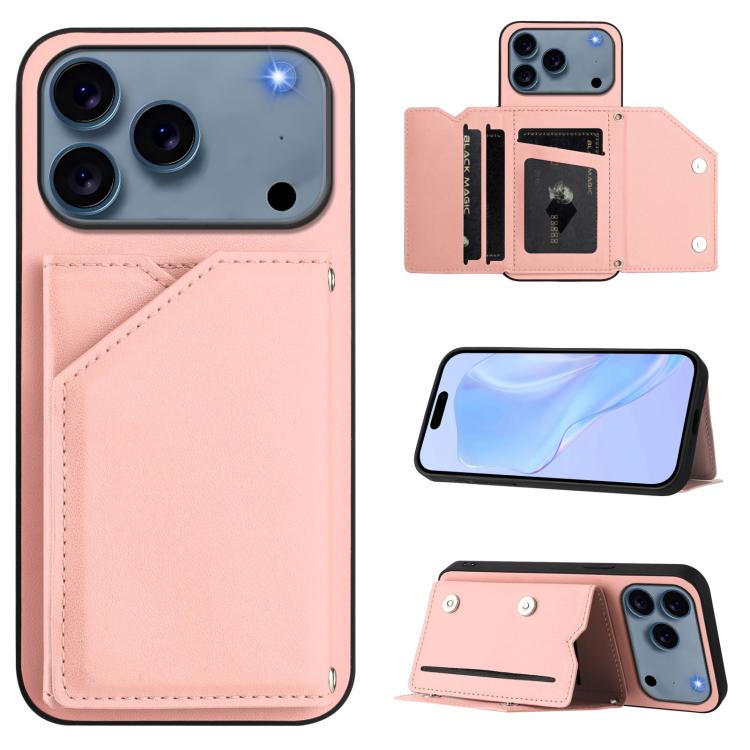 Skin Feel Four Card Slots Phone Case with Wrist Strap, For iPhone 18 Pro / 17 Pro, For iPhone 18 Pro Max / 17 Pro Max, For iPhone 17, For iPhone Air