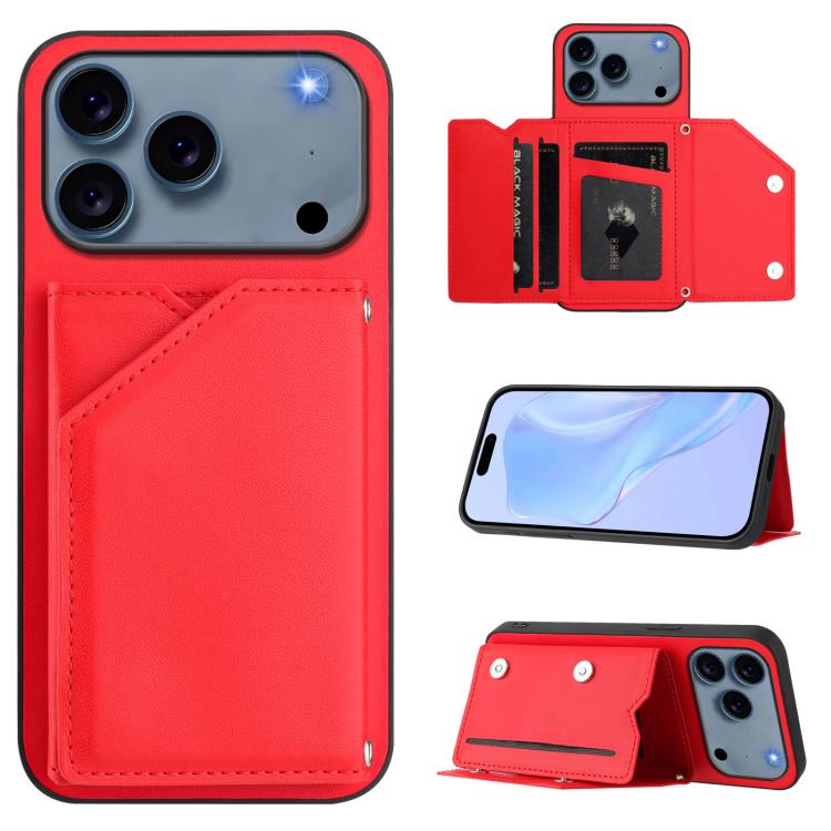 Skin Feel Four Card Slots Phone Case with Wrist Strap, For iPhone 18 Pro / 17 Pro, For iPhone 18 Pro Max / 17 Pro Max, For iPhone 17, For iPhone Air