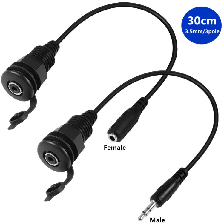 3.5mmTRS Stereo Thread Fixed Embedded Ground Plug Panel Audio Cable, Length: 0.3m, Male to Female, Female to Female