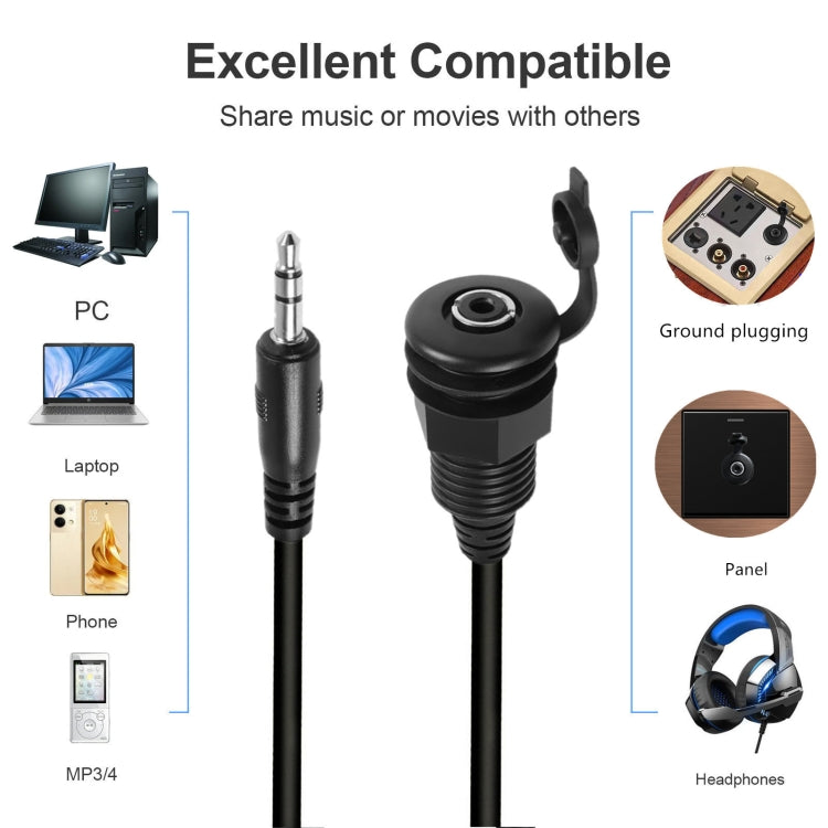 3.5mmTRS Stereo Thread Fixed Embedded Ground Plug Panel Audio Cable, Length: 0.3m, Male to Female, Female to Female