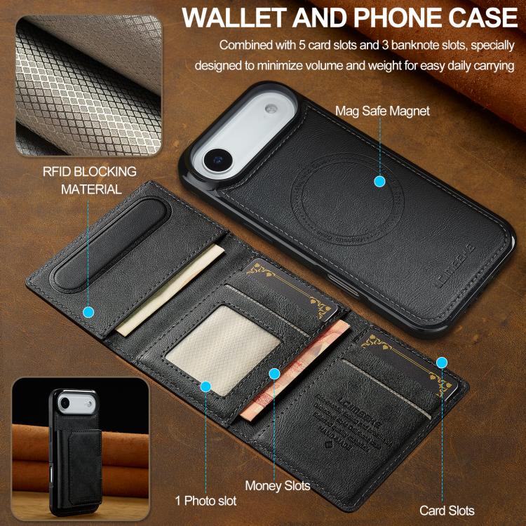 LC.IMEEKE L5 Series Detachable RFID Card Bag Magsafe Phone Case, For iPhone Air, For iPhone 16 Pro Max, For iPhone 16 Pro, For iPhone 16 Plus