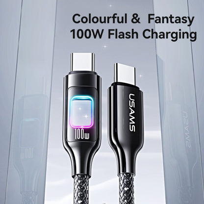 USAMS SJ750 100W Type-C / USB-C to Type-C / USB-C Zinc Alloy Data Cable with Colorful Light, Type-C to Type-C
