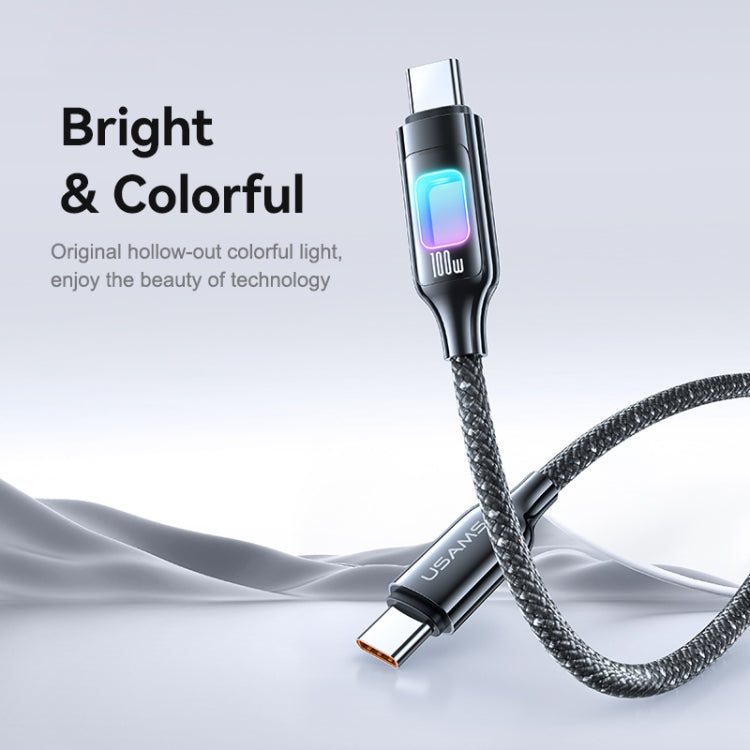 USAMS SJ750 100W Type-C / USB-C to Type-C / USB-C Zinc Alloy Data Cable with Colorful Light, Type-C to Type-C