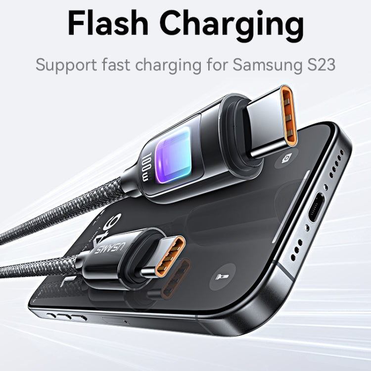 USAMS SJ750 100W Type-C / USB-C to Type-C / USB-C Zinc Alloy Data Cable with Colorful Light, Type-C to Type-C