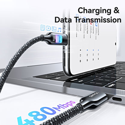 USAMS SJ750 100W Type-C / USB-C to Type-C / USB-C Zinc Alloy Data Cable with Colorful Light, Type-C to Type-C
